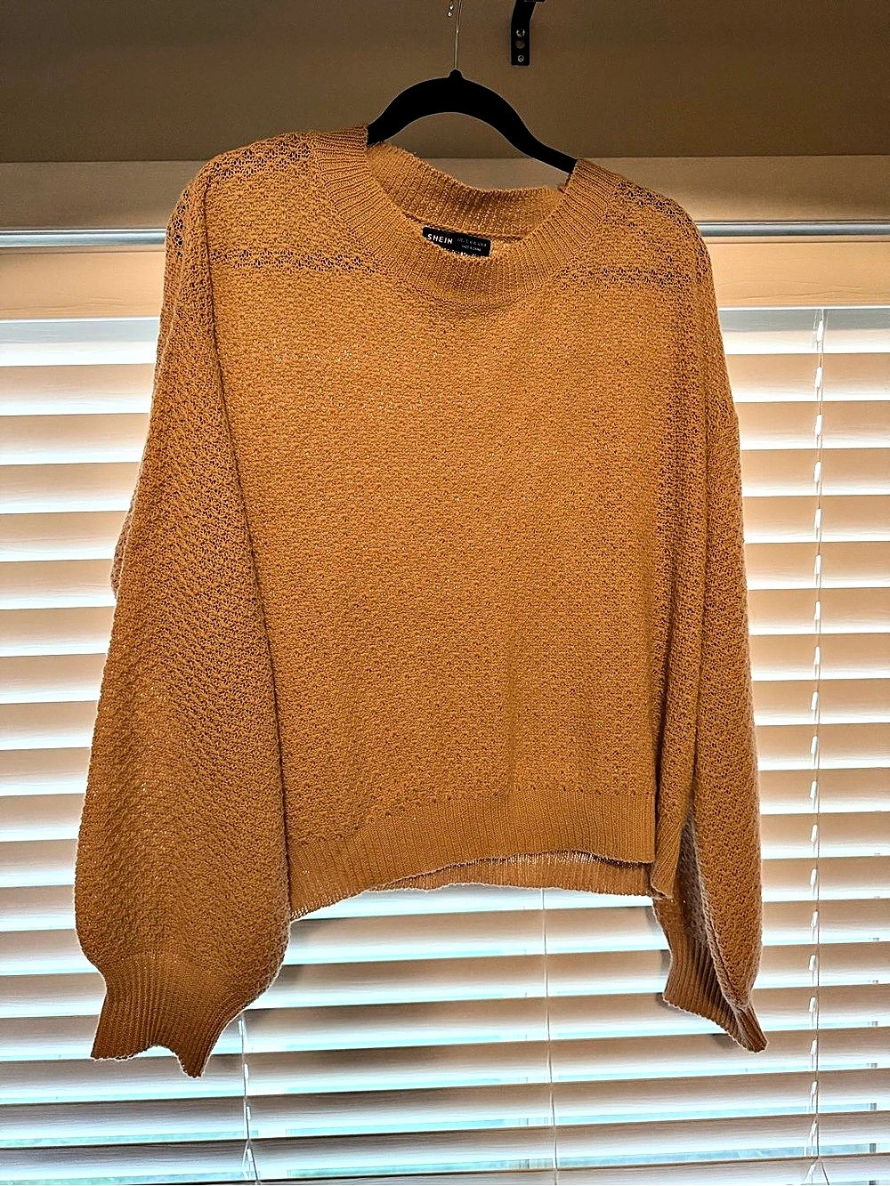 SHEIN Drop Shoulder Open Knit Sweater Brownish tan Size Medium